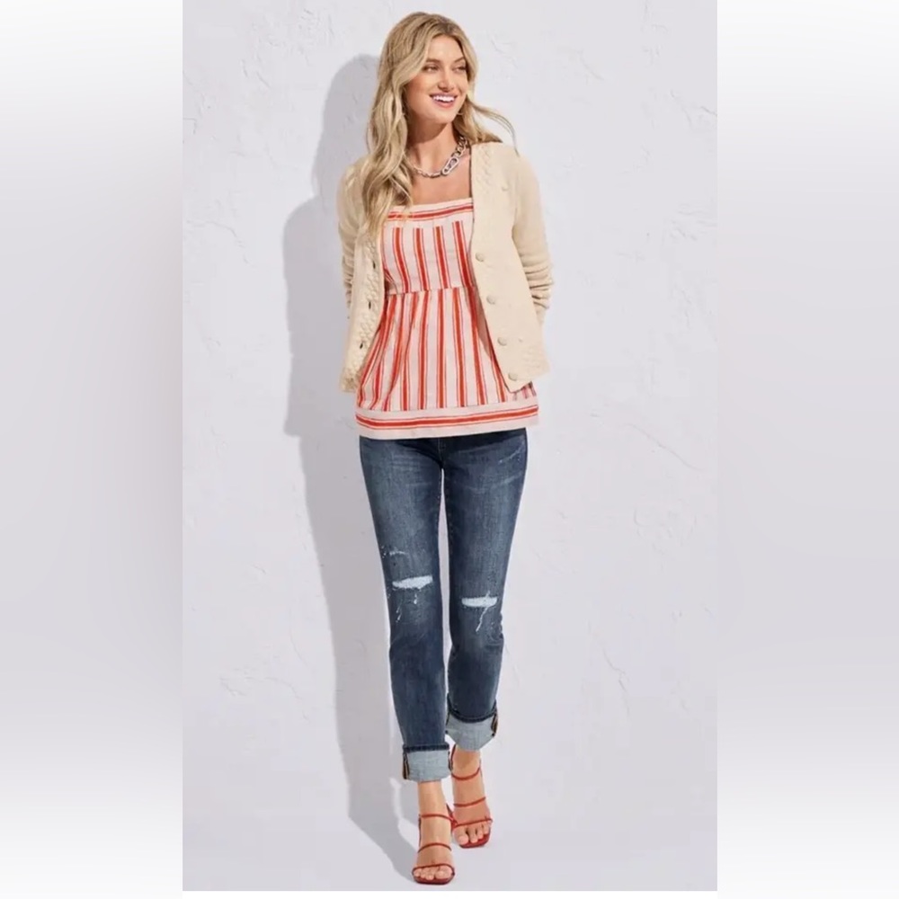 NWOT CAbi top in Orange and Cream